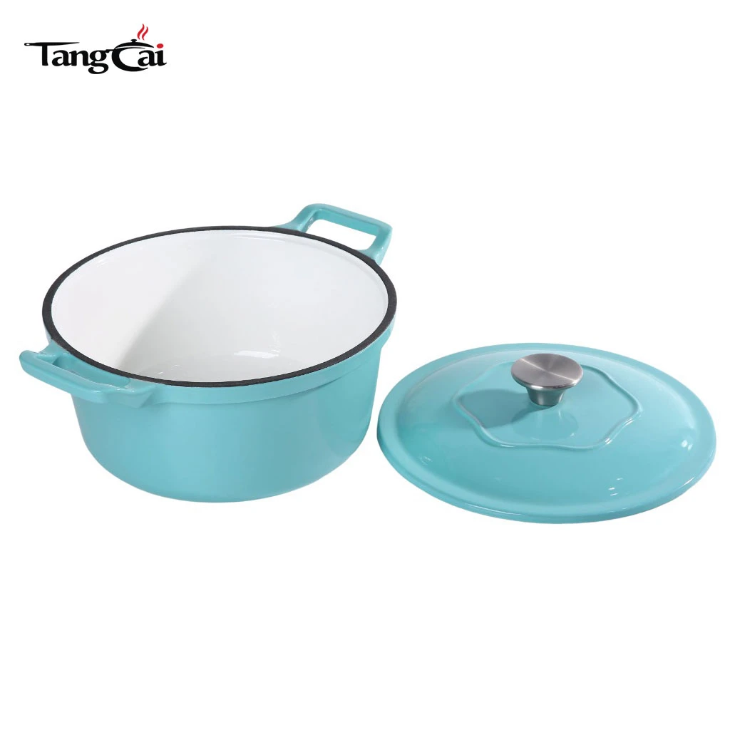 Klassisch 5QT Runder Schmortopf aus emailliertem Gusseisen &ndash; Tiffany-blauer Auflauf-Suppentopf zum Backen von Sauerteigbrot
