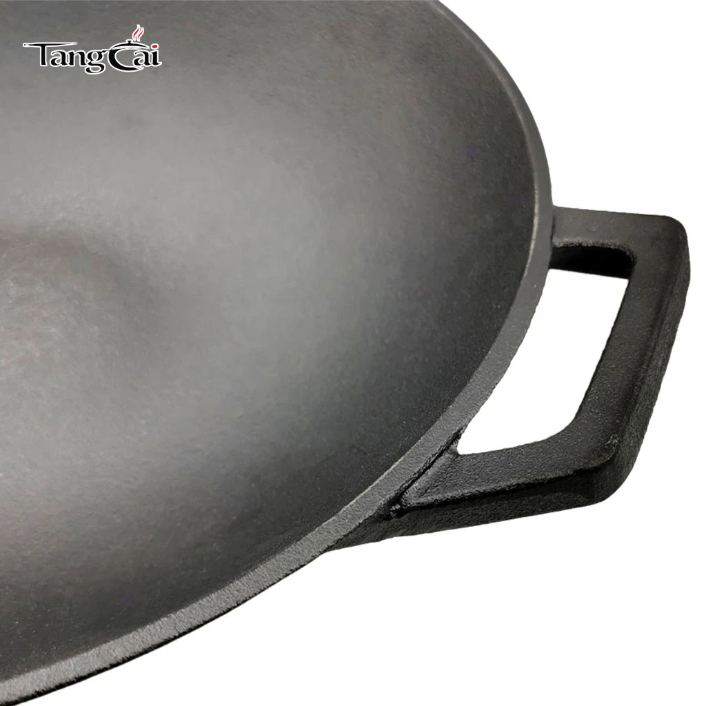 Gro&szlig;e 14-Zoll-Wok-Pfanne aus vorgew&uuml;rztem Gusseisen mit Doppelgriffe