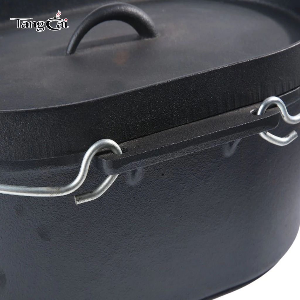 5,5QT Camping-Kochgeschirr, ovaler Schmortopf aus Gusseisen mit Grilldeckel