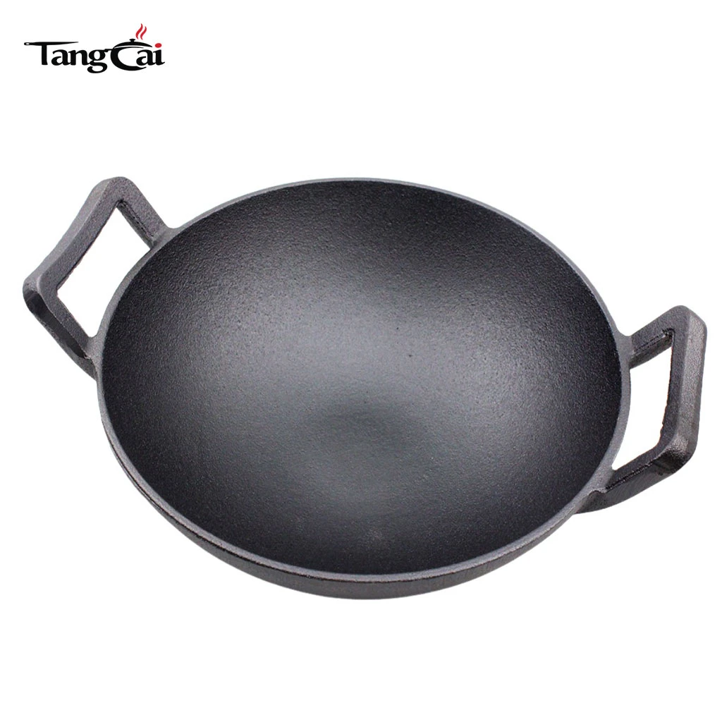 Gro&szlig;e antihaftbeschichtete chinesische Wok-Pfanne aus Gusseisen zum Braten, Schmoren und Kochen im Freien