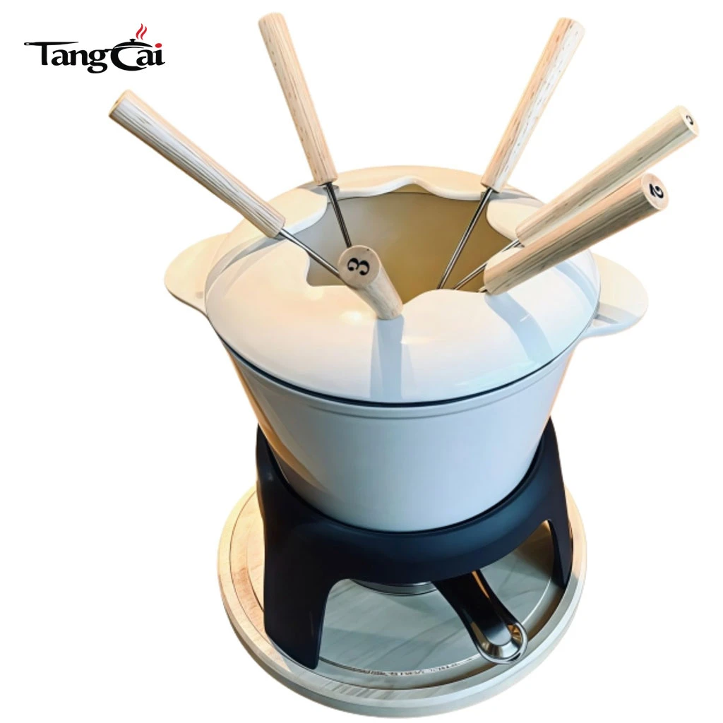 Emailliertes Gusseisen-Fondue-Set mit Metallst&auml;nder und Gabeln, 1,6 QT Schokoladenschmelztiegel