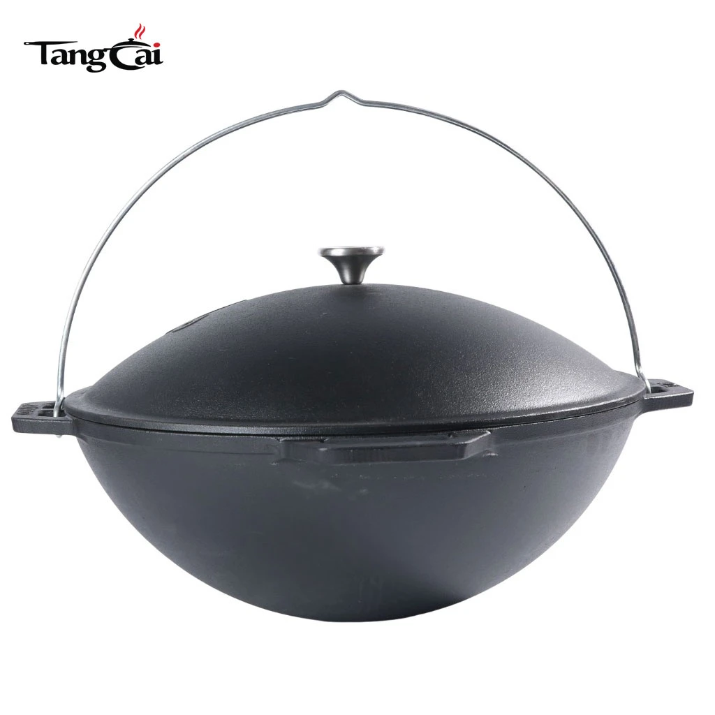 Beliebter vorgew&uuml;rzter 12-Liter-Gusseisenkessel mit Deckel &ndash; gro&szlig;er asiatischer Kazan-Topf aus Gusseisen