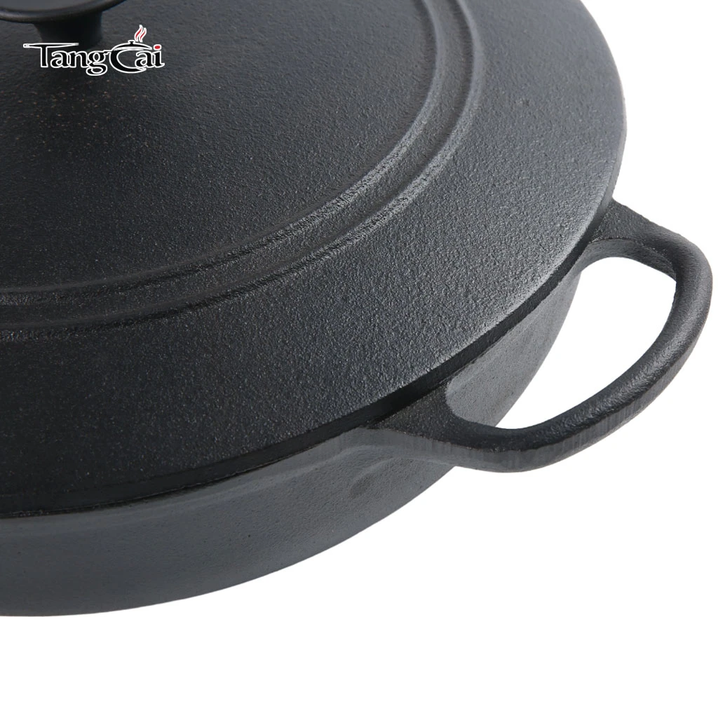 Vorgew&uuml;rzte flache Schmorpfanne aus Gusseisen mit Deckel, ideal zum Anbraten, Schmoren und Braten im Innen- und Au&szlig;enbereich