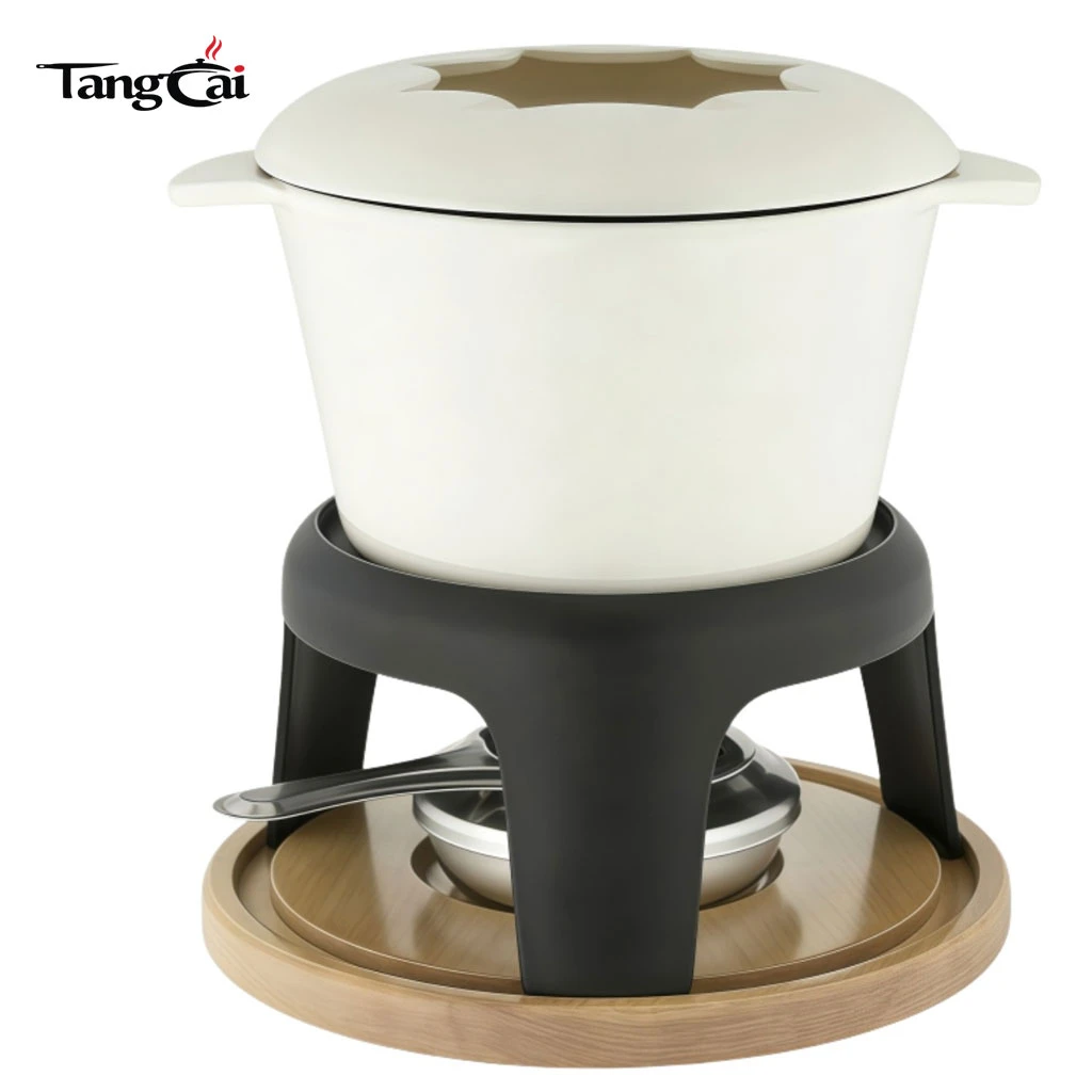 Emailliertes Gusseisen-Fondue-Set mit Metallst&auml;nder und Gabeln, 1,6 QT Schokoladenschmelztiegel