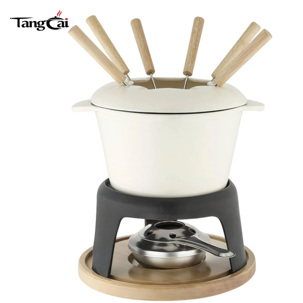 Emailliertes Gusseisen-Fondue-Set mit Metallst&auml;nder und Gabeln, 1,6 QT Schokoladenschmelztiegel