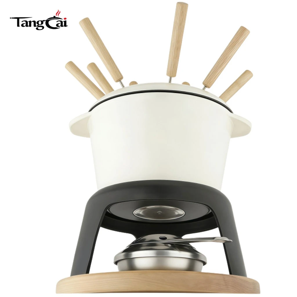 Emailliertes Gusseisen-Fondue-Set mit Metallst&auml;nder und Gabeln, 1,6 QT Schokoladenschmelztiegel