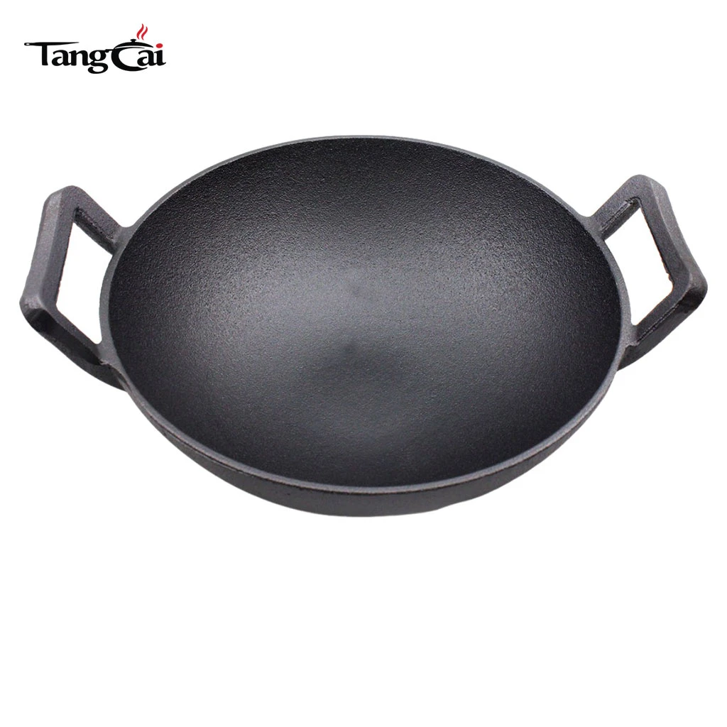 Gro&szlig;e antihaftbeschichtete chinesische Wok-Pfanne aus Gusseisen zum Braten, Schmoren und Kochen im Freien