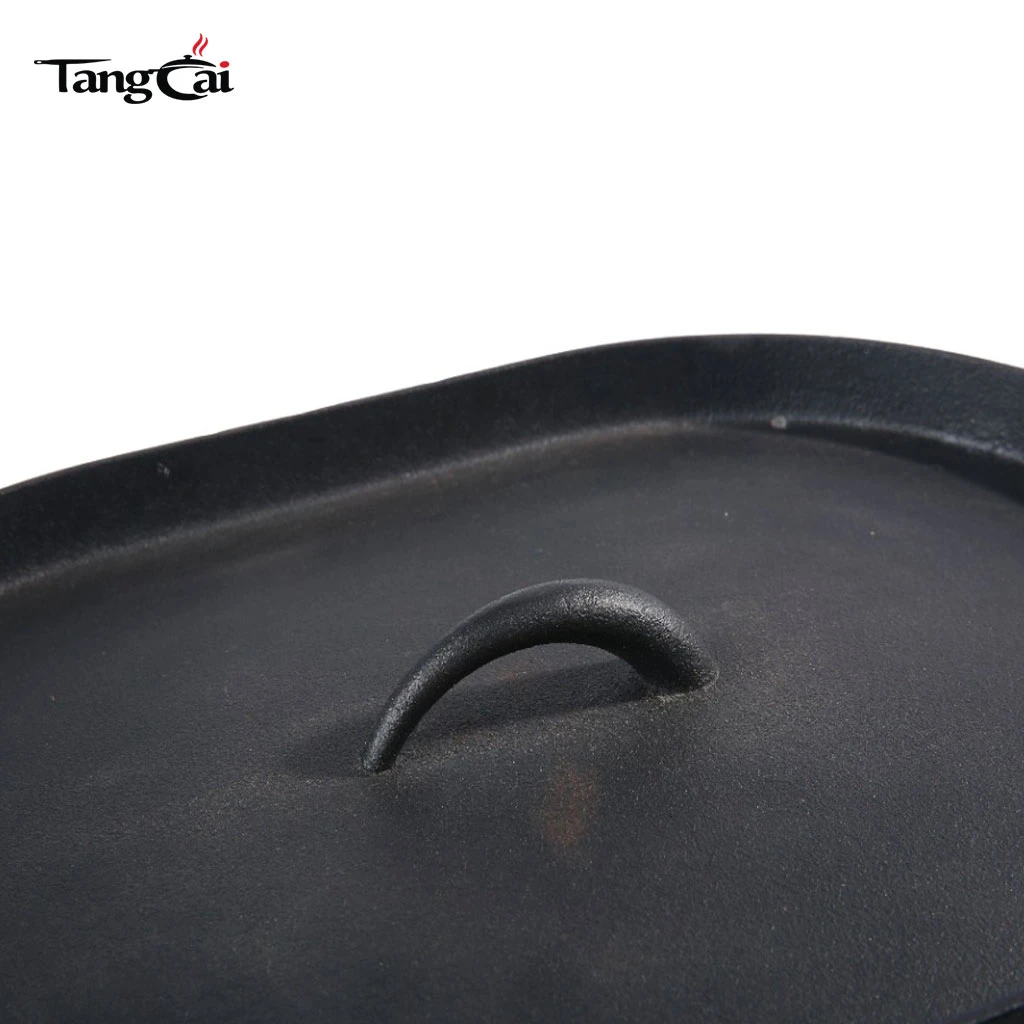 5,5QT Camping-Kochgeschirr, ovaler Schmortopf aus Gusseisen mit Grilldeckel