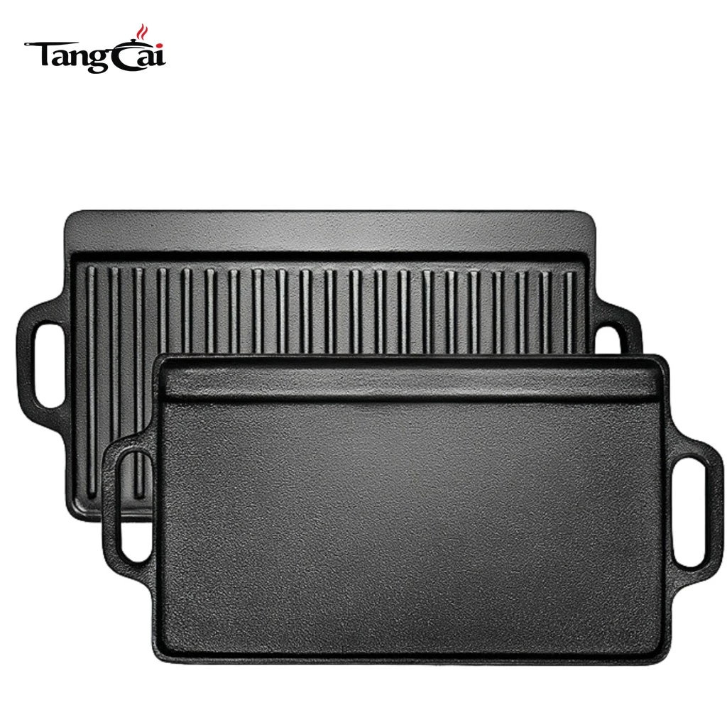 Gro&szlig;handel rechteckiger Gusseisen-Wendegrill BBQ Gusseisen-Plancha-Grillpfanne