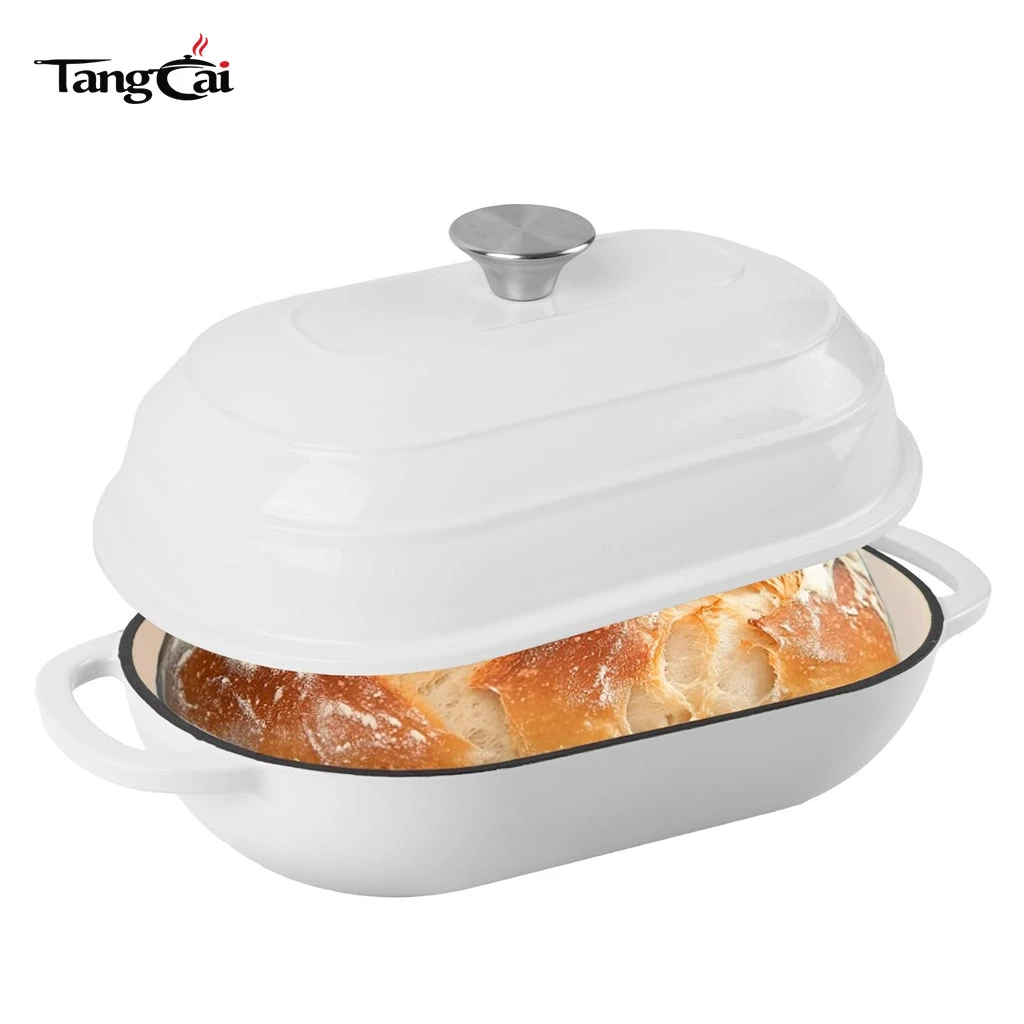 2026 Trending Bakeware 6QT Oval emaillierter Gusseisen-Brotbackofen mit Kuppeldeckel