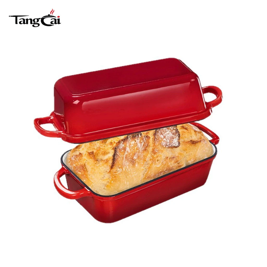 Farbenfrohes emailliertes Gusseisen-Kastenform-Set, 2-teilig, 10 x 5 Zoll, 2-in-1-Brotform mit Deckel