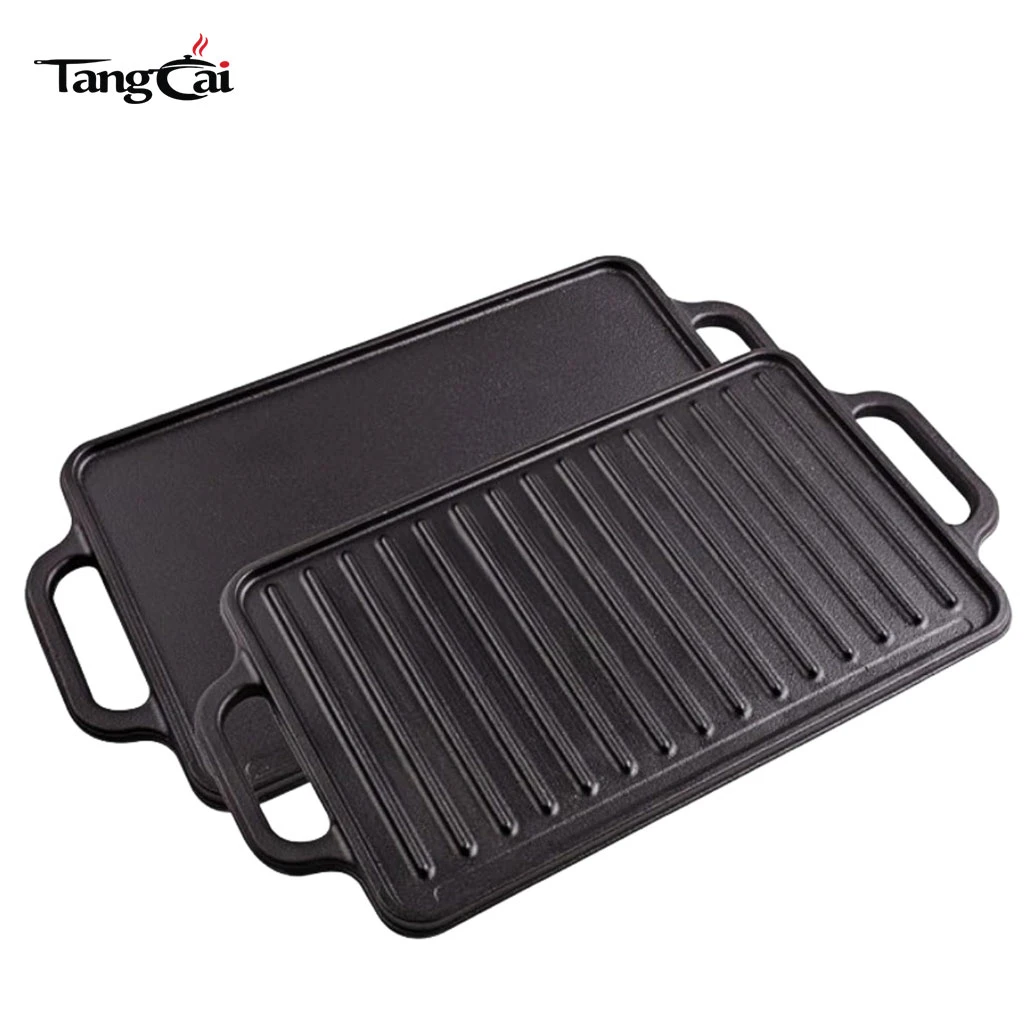 Gro&szlig;handel rechteckiger Gusseisen-Wendegrill BBQ Gusseisen-Plancha-Grillpfanne