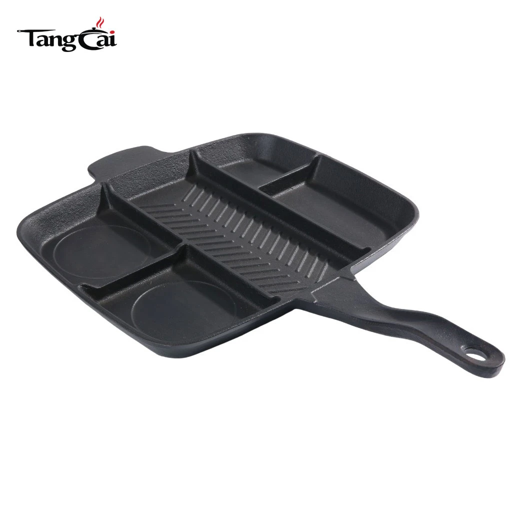 Hochbelastbare 5-in-1-Grillpfanne aus Gusseisen, geteilte Mehrzweck-Grillpfanne