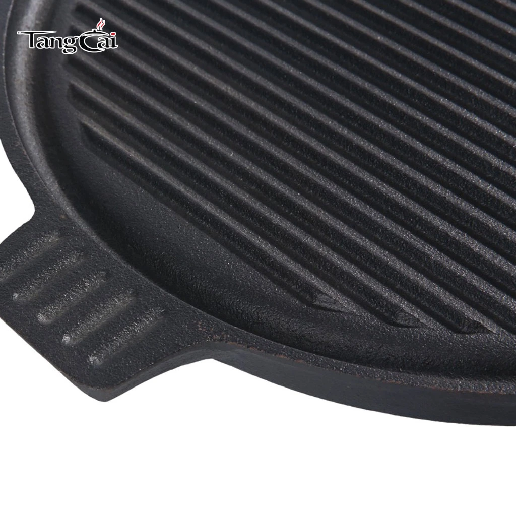 Runde Gusseisen-Grillpfanne im koreanischen Stil mit zwei Griffen &ndash; geriffelte Grillpfanne mit Antihaftbeschichtung
