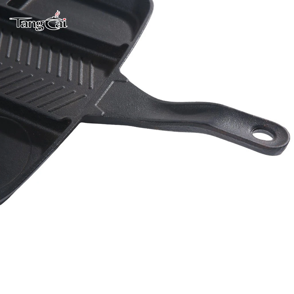 Hochbelastbare 5-in-1-Grillpfanne aus Gusseisen, geteilte Mehrzweck-Grillpfanne