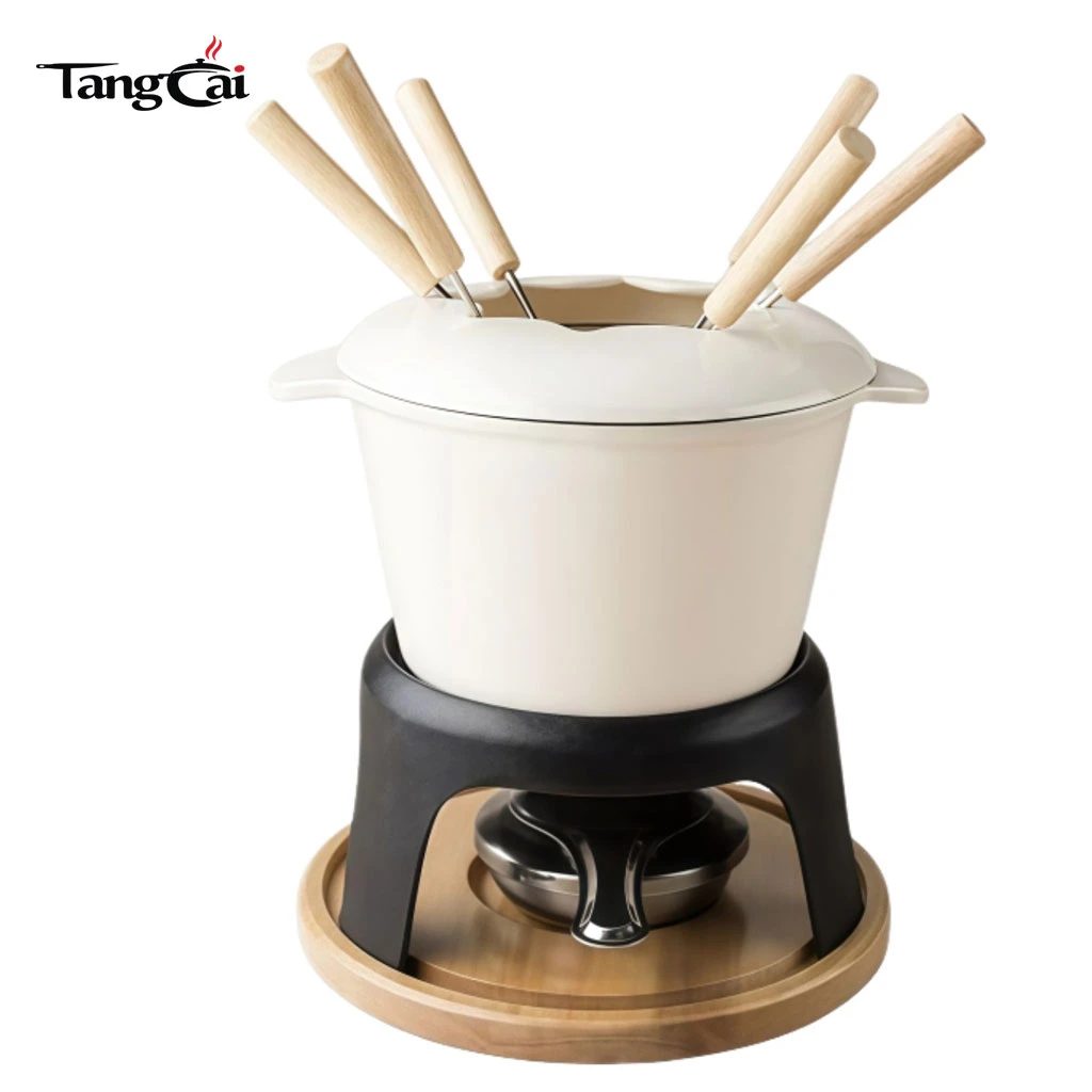 Emailliertes Gusseisen-Fondue-Set mit Metallst&auml;nder und Gabeln, 1,6 QT Schokoladenschmelztiegel
