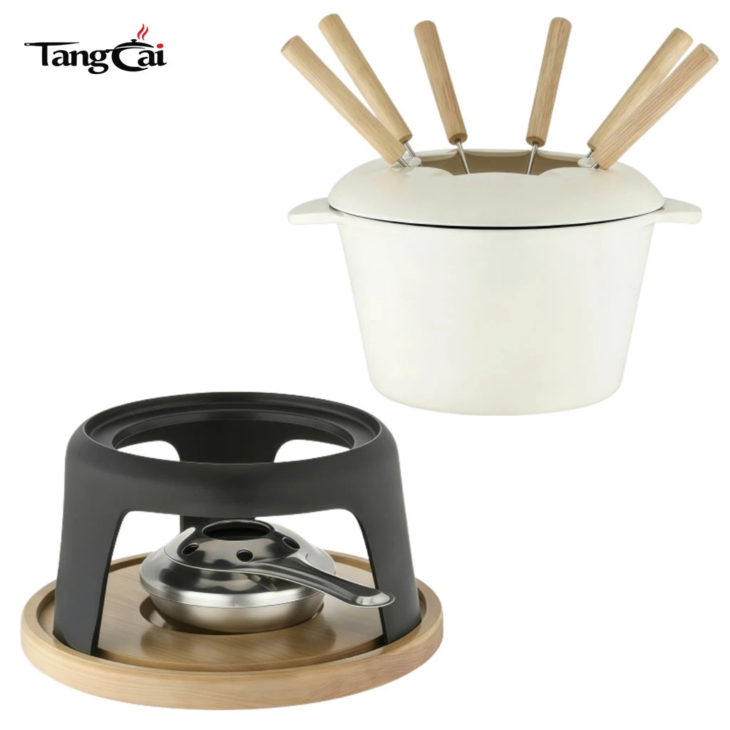 Emailliertes Gusseisen-Fondue-Set mit Metallst&auml;nder und Gabeln, 1,6 QT Schokoladenschmelztiegel