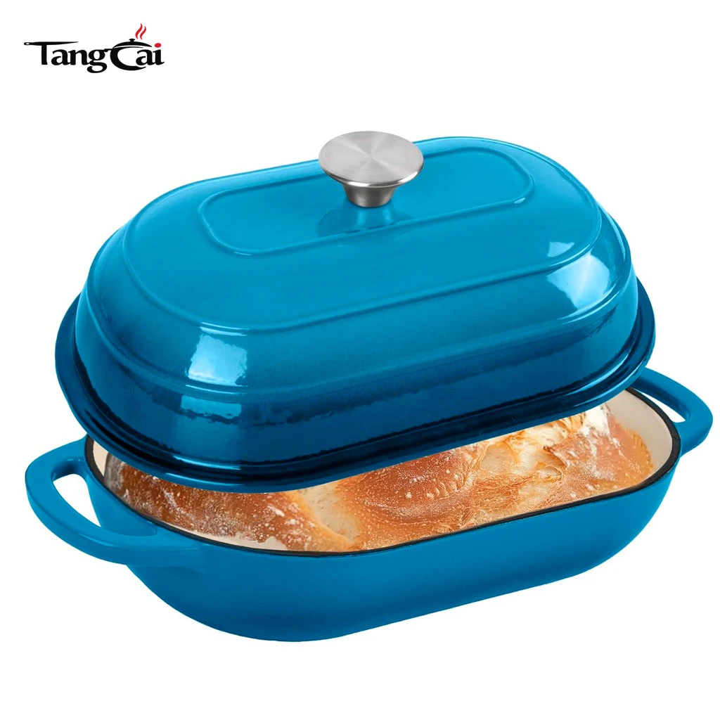 2026 Trending Bakeware 6QT Oval emaillierter Gusseisen-Brotbackofen mit Kuppeldeckel