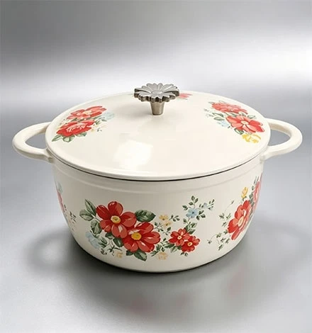2026 Trendiger holl&auml;ndischer Ofen aus emailliertem Gusseisen im Vintage-Stil mit Blumenmuster