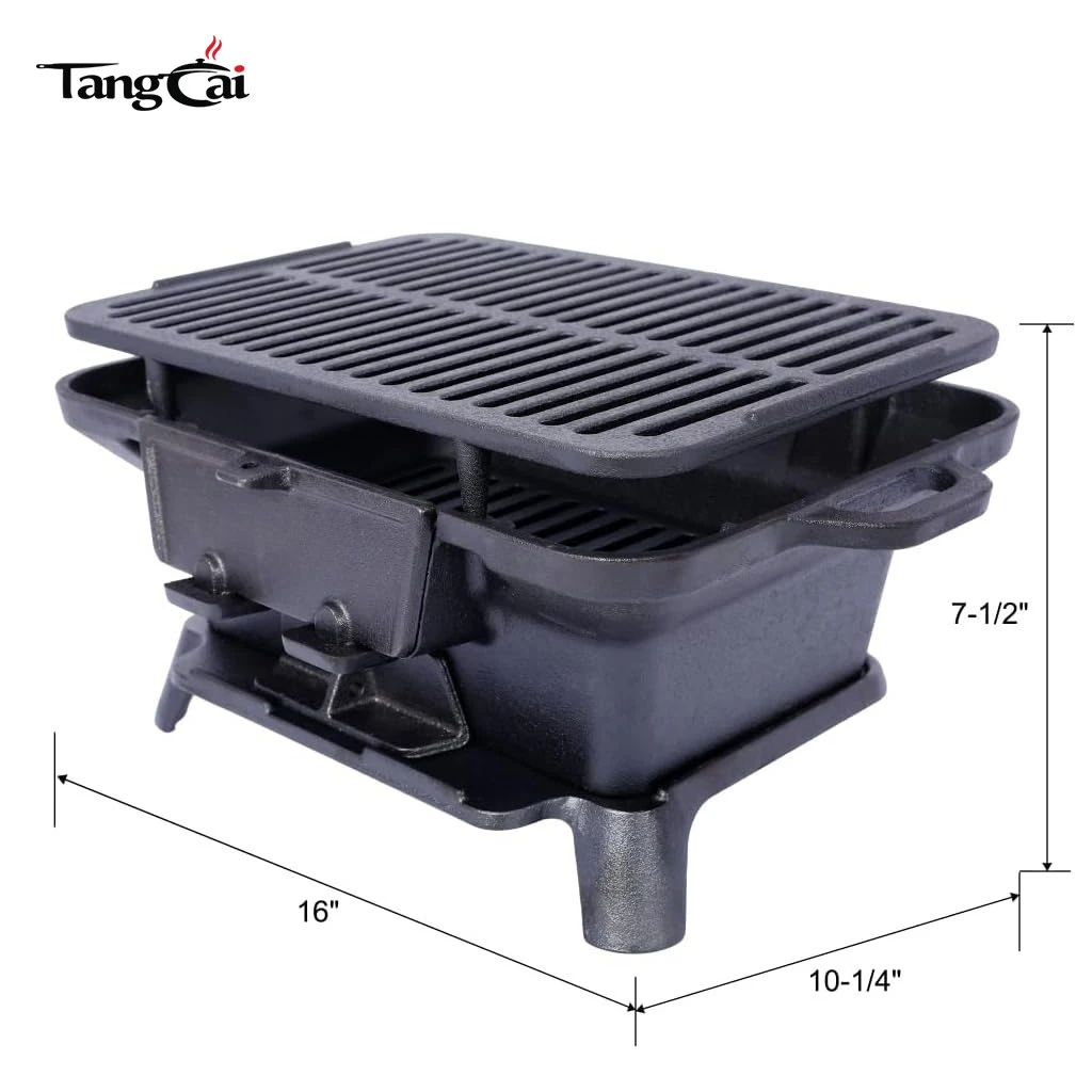 Gro&szlig;handels-Hibachi-Grill aus Gusseisen, tragbarer Mini-Holzkohlegrill, Tisch-Pfannengrillherd f&uuml;r Outdoor, Picknicks und Jagd