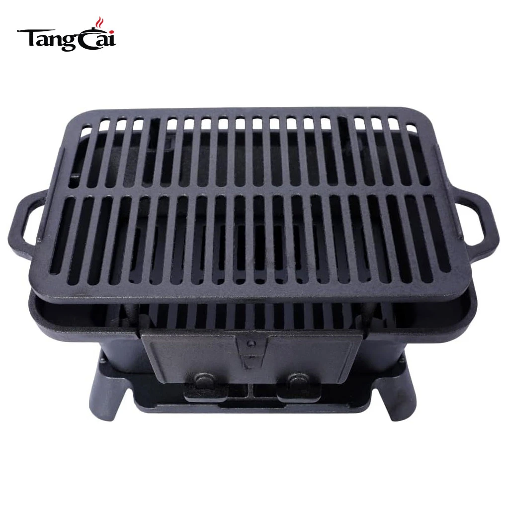 Gro&szlig;handels-Hibachi-Grill aus Gusseisen, tragbarer Mini-Holzkohlegrill, Tisch-Pfannengrillherd f&uuml;r Outdoor, Picknicks und Jagd