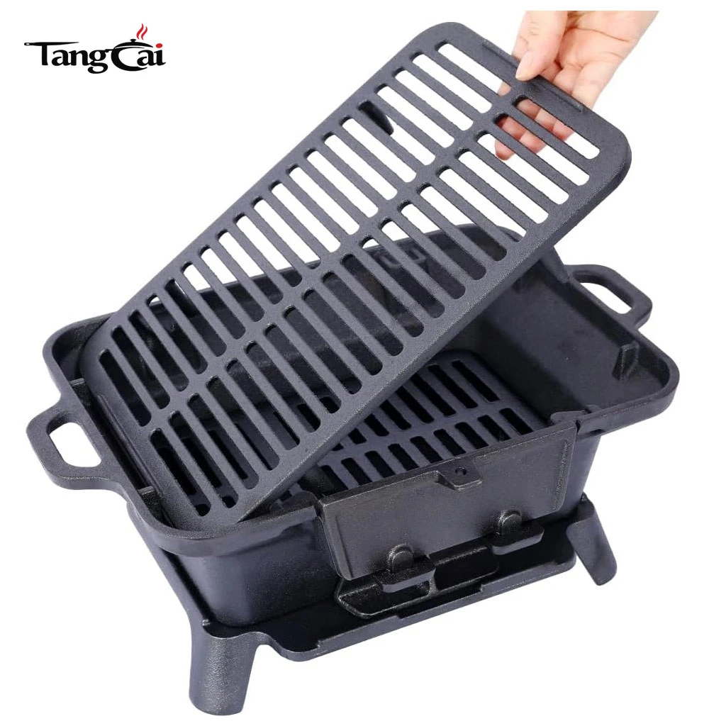 Gro&szlig;handels-Hibachi-Grill aus Gusseisen, tragbarer Mini-Holzkohlegrill, Tisch-Pfannengrillherd f&uuml;r Outdoor, Picknicks und Jagd